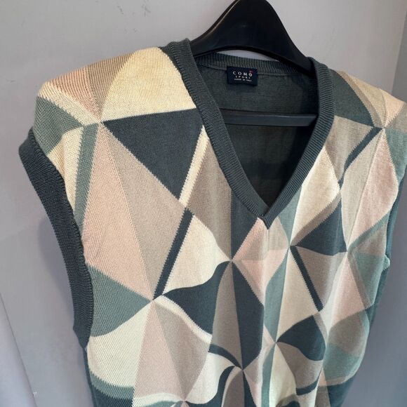 Men's Como Sport Wool & Silk Blend Argyle Sweater - Soft Fern Green/Cream - Picture 2 of 7